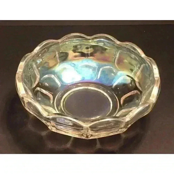 VTG Federal Yorktown Clear Iridescent Carnival Glass Bowl Grannycore Scalloped - Picture 15 of 15